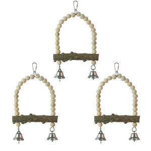 Kit com 3 Brinquedo Balanço Passaro Madeira Sino Gaiola